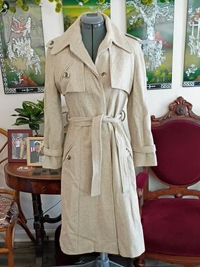 1960s Vintage Gray Wool Trench Coat Size Small